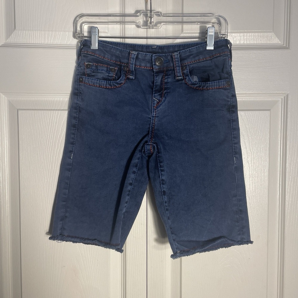 True Religion GENO Cut‎ Off Shorts Girls 12 Blue Denim Bermuda Stretch Comfort